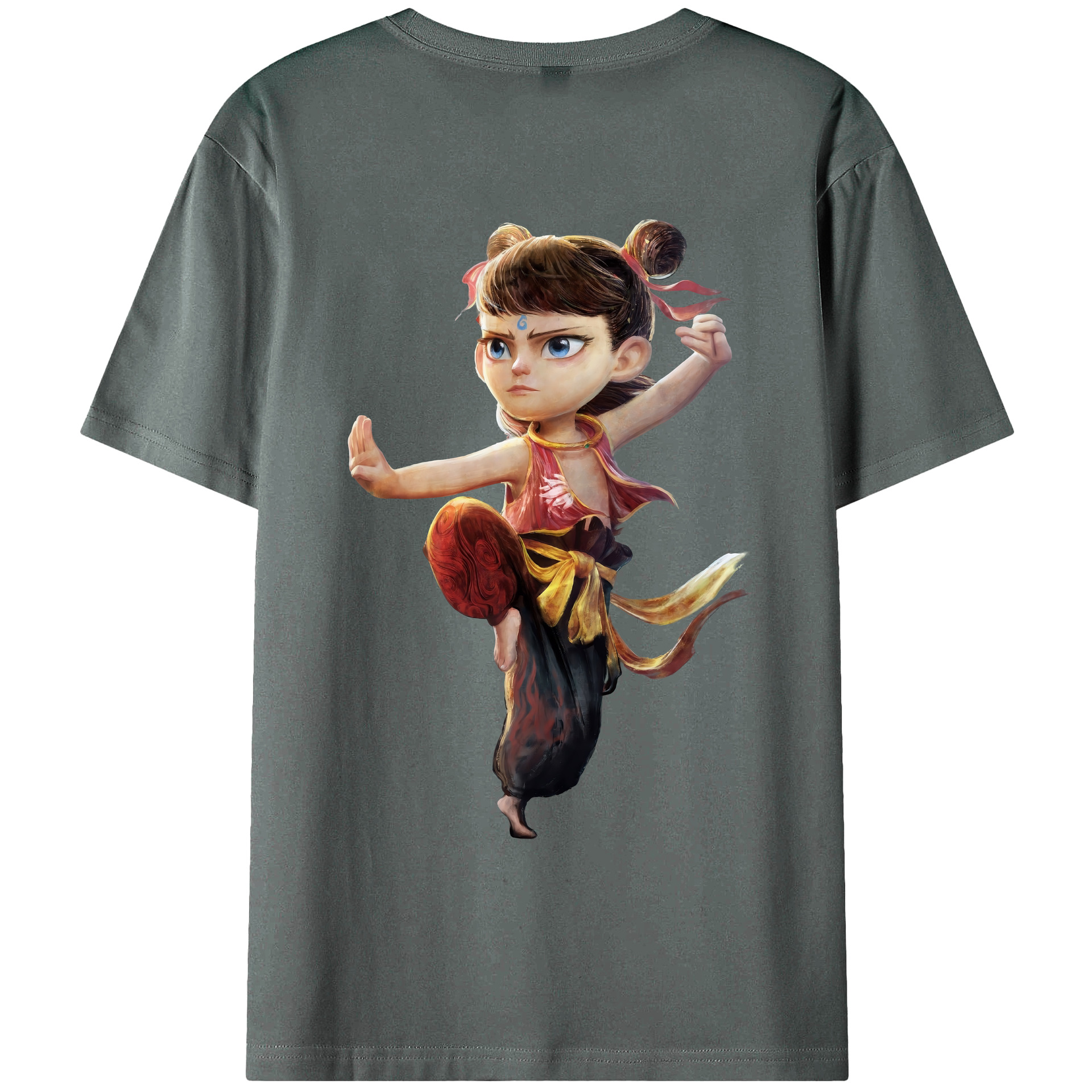 （画像用） Ne Zha 2 ナタ 魔童の大暴れ 綿100％ メンズ半袖Tシャツ（バックプリント） 通気性